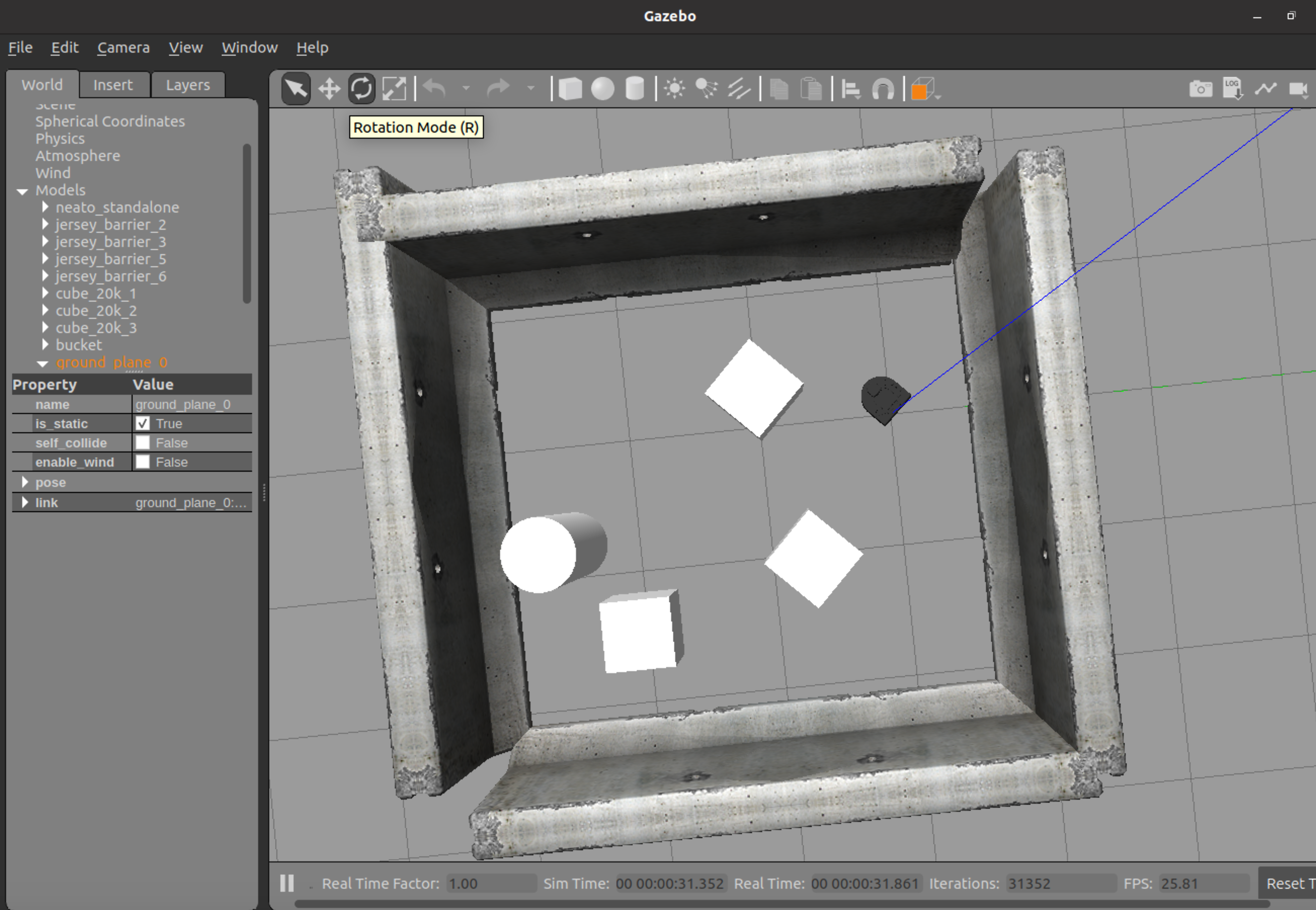screenshot of a Neato in the simulated obstacle course